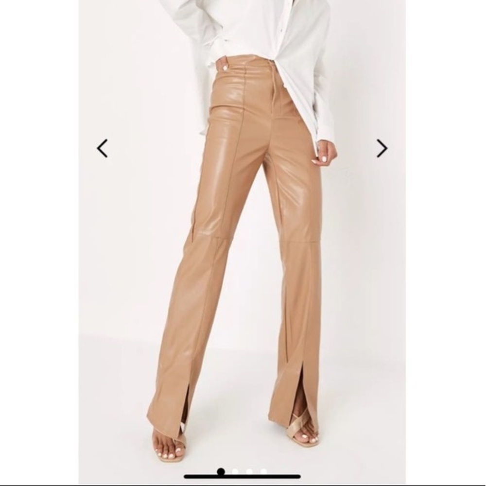 Missguided Tan Faux Leather Pants- US 0
